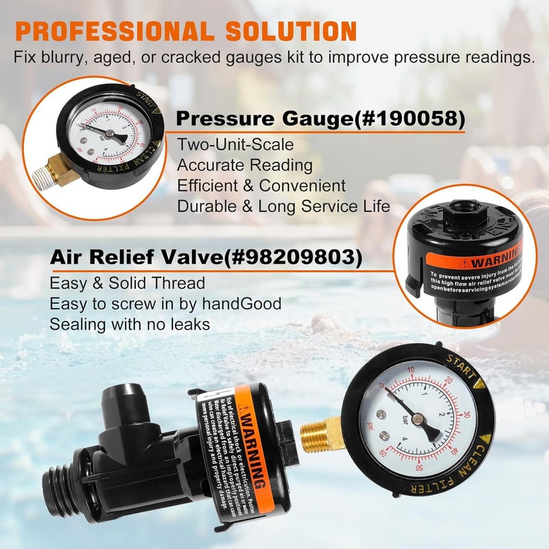 SOASEMBE 98209800 Manual Air Relief Valve Assembly with Pool Filter Pressure Gauge, Spa Pool Filter Pressure Valve Compatible with Pentair Air Relief Valve Fit for FNS, Clean and Clear, Quad De, 4000 Series - Image 4